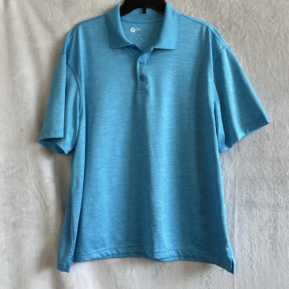 Haggar Cool 18 Pro Men's 2XL Performance Golf‎ Polo Shirt Blue Short Sleeve